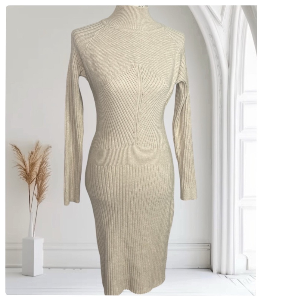 Made With Love Beige Sweater Dress - Women's Size S - Knee Length - Picture 3 of 12